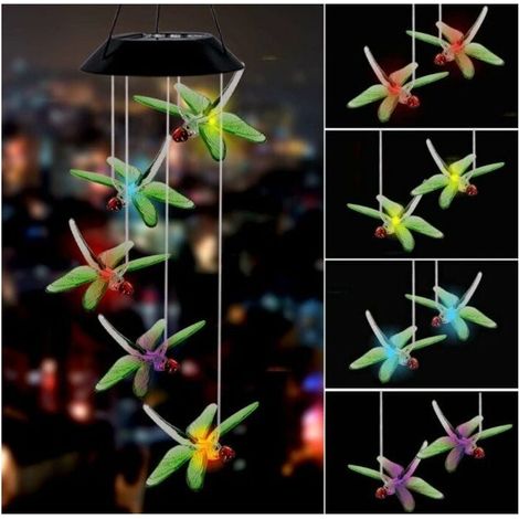 LED-Windspiel mit Libellenmotiv, Farbwechsel, Solar-Windspiel für den Außenbereich, wasserdicht, Windmobile mit Solarleuchten, Dekoration für Garten, Hof, Terrasse, Zuhause, Geschenke für Mama, Ehefra (1/4)