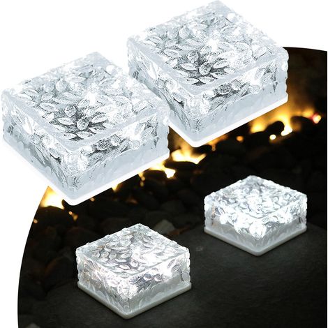Lot 2 dalles pavage solaires blanc froid 10x10x5CM Allumage Extinction capteur lumière Éclairage chemin (1/5)