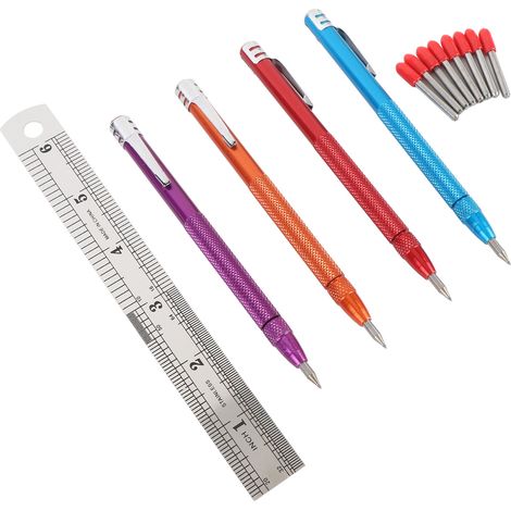 Lot de 4 stylos à graver en carbure de tungstène avec manche en aluminium moleté et 8 pointes de rechange pour céramique et métal. (1/5)