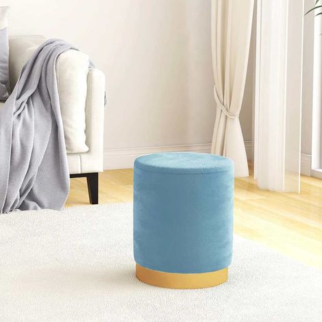 Coffre de Rangement - Tabouret avec Espace de Rangement rond Bleu clair Velours BV672182 - BonneVie (1/5)