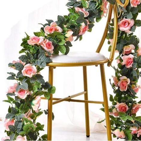 Guirlande Artificielle Rose Vignes Fausse Fleurs De Soie Roses Suspendues Rose Feuillage Plantes pour Mariage Arche Arrangement (2 pièces, Rose) (1/5)