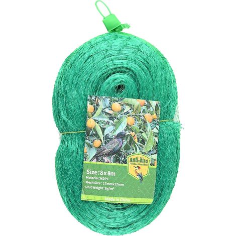 Filet Anti Oiseaux 8m x 8m - Filet de Protection Ideal pour Jardin, Potager, Cerisiers, Fraisier, Arbres Fruitiers & Légumes - Anti Pigeon Et Anti-Oiseaux