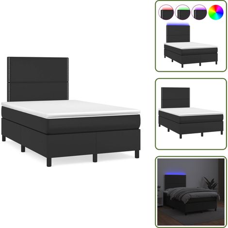The Living Store Sommier à lattes de lit matelas LED noir 120x190 cm similicuir - Lit Plateforme - Lit Design - Lit Moderne - Lit Avec Rangement - Tête De Lit Ajustable (1/5)