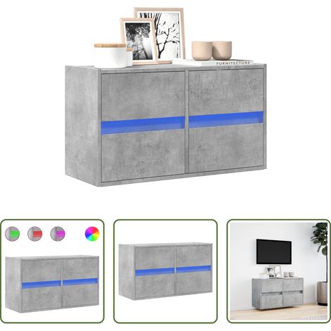 Armoire TV murale - Meuble TV mural avec lumières LED gris béton 80x31x45 cm (1/5)