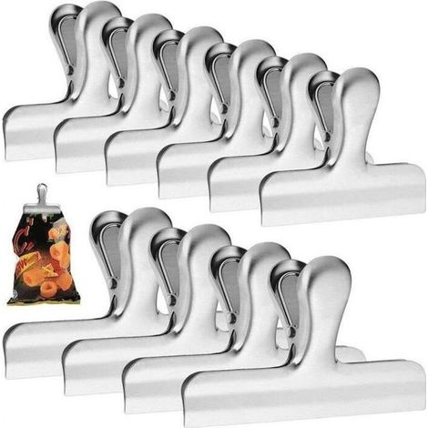 10er-Packung Edelstahl-Verschlussclips, 7,6 cm breit, ideal für die Aufbewahrung zu Hause (Küche) und im Büro.
