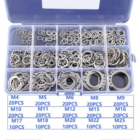 250 Anneaux de Retenue Extérieurs E-Clip, Acier Inoxydable, Assortiment pour Goujons (1/4)