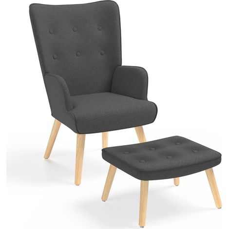Poltrona scandinava IVAR con poggiapiedi in grigio antracite