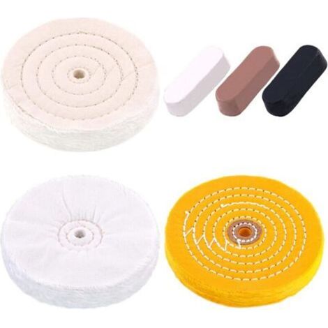 Pr 6 ruedas pulidoras profesionales de 6 pulgadas con kit de compuesto de pulido de 3 colores que incluye algodón (48 capas), amarillo (39 capas) y franela (30 capas) (1/5)