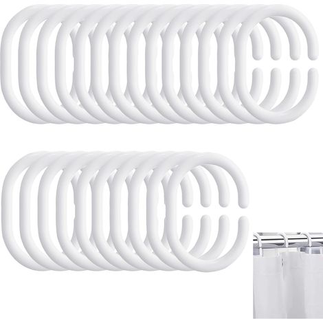 Lot de 24 4.6x3.5cm Anneau Rideau de Douche en Plastique, C Crochet Rideau Douche, Anneaux Rideaux Douche pour Salle de Bain, Chambre à Coucher