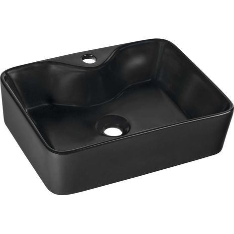 Sapho Balena - Lavabo para encimera, 48x37 cm, agujero para grifo, sin rebosadero, negro mate BH7013B
