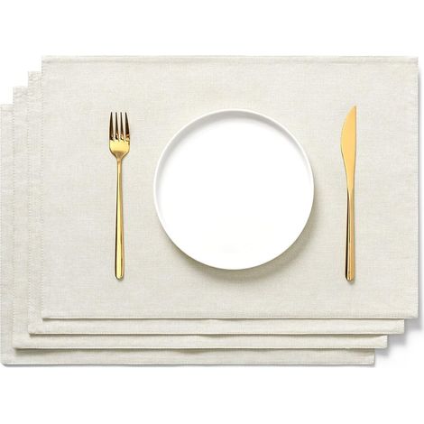 Lot de 4 Sets de Table, Tissu Polyester Beige, 33x48 cm, Double Couche, Usage Quotidien