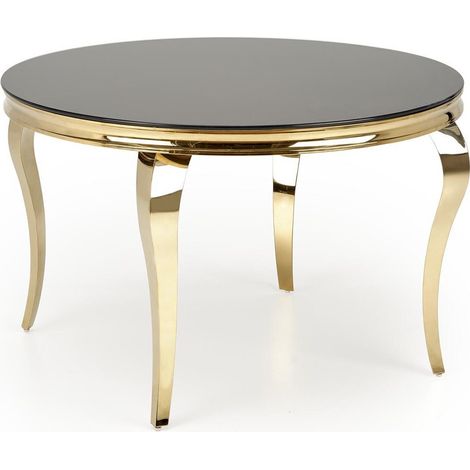 Mesa Houston 1813, Negro + Dorado, 76x0x0cm, Vidrio templado, Metal