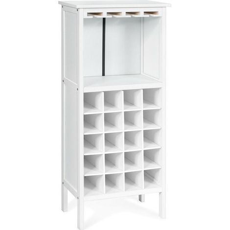 20 Bottles Wood Storage Glass Holder Cabinet Wine Rack-White (1/5)