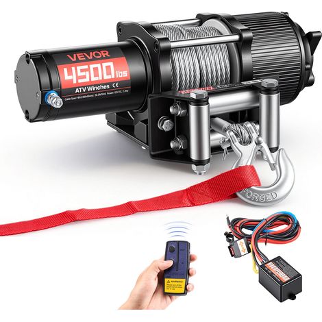 Treuil Électrique 12 V CC 2041 kg Treuil pour Quad SSV Tout-terrain Remorquage, Câble en Acier 6 mm x 12 m, Télécommande sans Fil et Filaire, Étanche IP54, avec Platine et Guide-câble à Rouleaux (1/5)