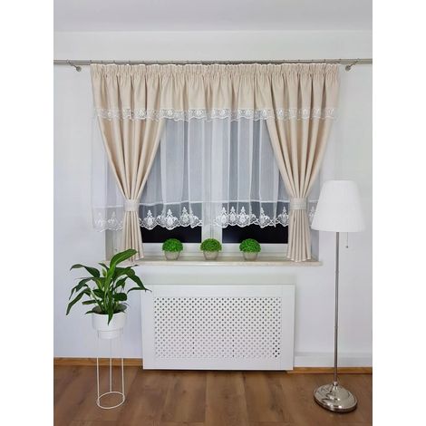 Rideau, ensemble de fenêtre avec rideaux décorés de broderies - beige (1/5)