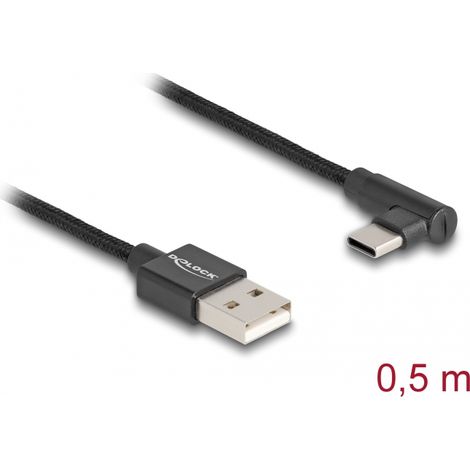 Delock Cable USB 2.0 Tipo-A macho a USB Type-Câ¢ macho, sesgado, de 0,5 m y negro