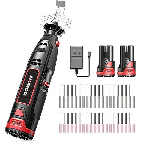 Kit d'affûtage électrique pour tronçonneuses, 2 batteries + chargeur. Outil à grande vitesse avec 20 têtes céramique & meules diamantées, adapté toutes les chaînes. - (1/5)