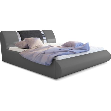 Lit coffre 160x200 simili gris-tissu gris foncé et métal chromé Flavien (1/4)