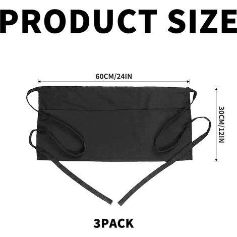 Tablier de serveuse - Tablier noir ajustable à la taille avec poches, tablier noir résistant avec poches, demi-tablier anti-salissures pour la cuisine à la maison, au restaurant, pour les chefs, les s (1/4)