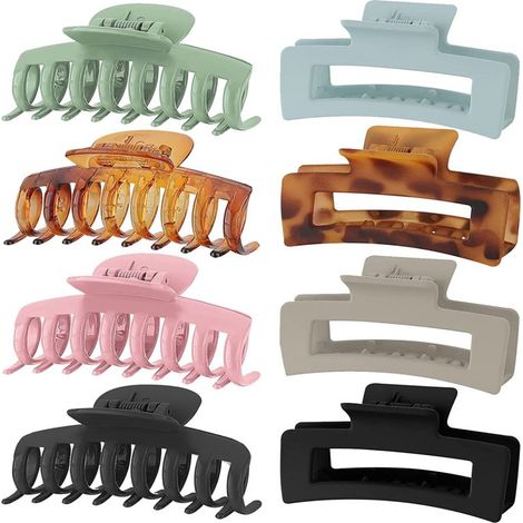 Pinzas para el cabello de sujeción fuerte, 8 colores, 2 estilos, antideslizantes, medianas y grandes, 4 mate, 4 brillantes de acrílico (para cabello grueso, fino y largo).