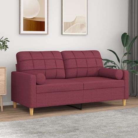 2-Sitzer-Sofa mit Zierkissen Weinrot 140 cm Stoff (1/5)