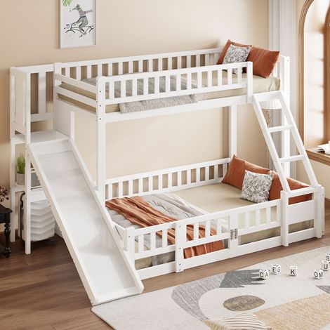 MEUBLIV Etagenbett 90x200/140x200 cm Weiß – Rutsche und Stauraum, ohne Matratze (1/5)