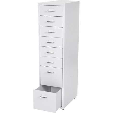 Rollcontainer Preston T851, Schubladenschrank Stahlschrank, 110x28x41cm 8 Schubladen weiß