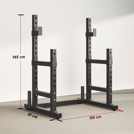 Rack de sentadillas de doble nivel en acero, altura regulable, 300 kg, negro HAVRYA (1/4)