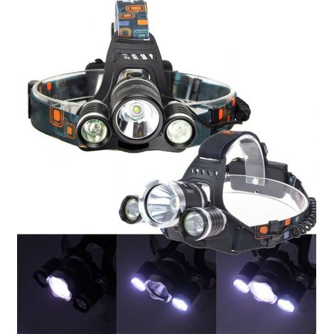 TORCIA LAMPADA FRONTALE LED RICARICABILE 3 LED 5000 LUMEN CREE T6 R5 RJ3000