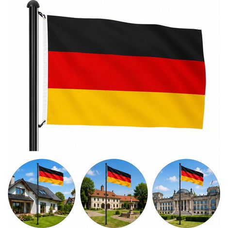 Jiubiaz Mât porte-drapeau noir 6,5 m, aluminium, 6 sections Ø 50 mm, drapeau Allemagne et accessoires (1/5)