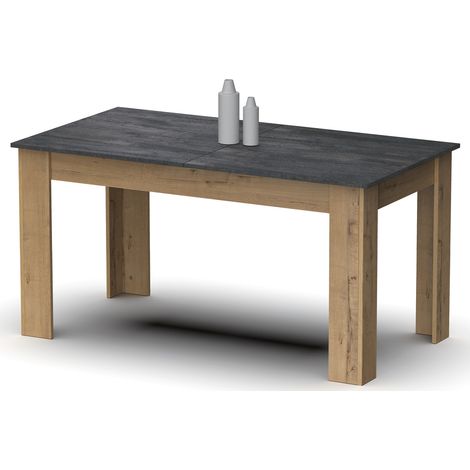 Table à manger extensible en aggloméré et mélamine chêne effet marbre - Longueur 140-195 x Profondeur 80 x Hauteur 77 cm -PEGANE- (1/4)