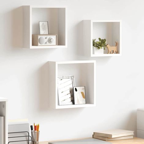 vidaXL Estantes cubo de pared 3 unidades MDF blanco (1/5)