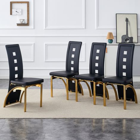 Set de 4 sillas de comedor PU negro y metal dorado 43x49x102,5 cm, MEUBLIV (1/5)