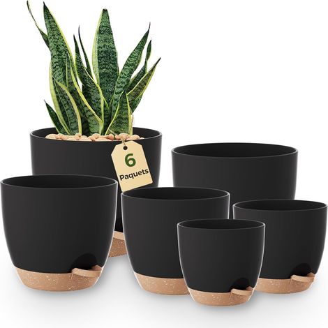 Pot de Plantes d'Intérieur avec Drainage 6 Pcs Pots en Plastique Auto-irrigants 12.7cm/14cm/15.2cm/16.5cm/17.8cm/20.3cm pour Plantes d'Intérieur, Fleurs, Cactus (1/5)
