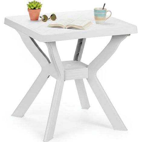 Dmora Quadratischer Gartentisch, Made in Italy, 70x70x72 cm, Farbe Weiß
