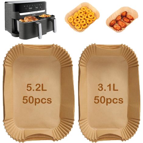 Backpapier für Moulinex EZ9018 5,2/3,1 L Fritteuse, Pergamentpapier für Philips Airfryer 3000 Serie, Airfryer-Backpapier für Lakeland Tower Salter (50 Stück + 50 Stück) (1/5)