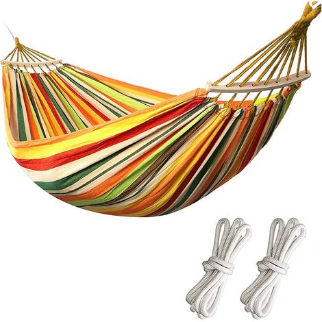 Amaca per esterno a righe colorate 200x80 cm - Per relax in campeggio, giardino, spiaggia ASTE IN LEGNO (1/5)