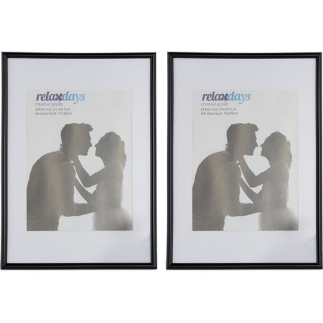 Set di 2 cornici portafoto decorative semplici dimensioni 30 x 20 cm per foto in plastica nera 130009624