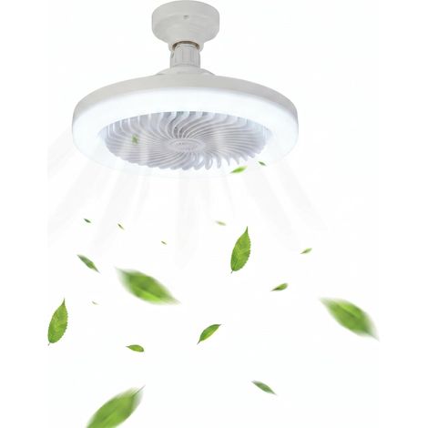 Plafond ventilé avec douille E26/E27, éclairage LED à 3 vitesses, variable 3000K-6000K, profil bas, blanc, idéal pour chambre, cuisine ou garage. (1/5)