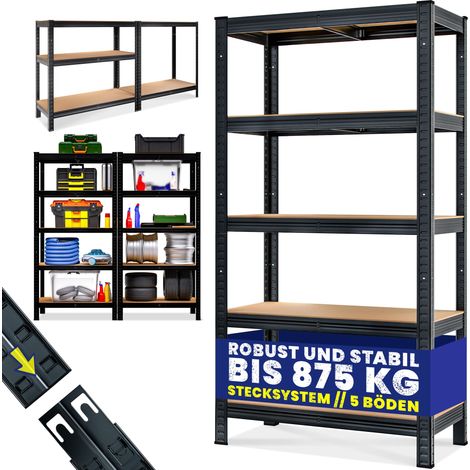 MONZANA® Scaffale ad alta portata in metallo scaffali per carichi pesanti garage cantina magazzino officina scaffali ad innesto 5 Tier - 180x90x40cm - Black (en)