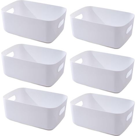 Boîte de rangement en plastique avec poignées pour armoire de cuisine et salle de bain (20 x 14 x 7 cm, 6 blanc)