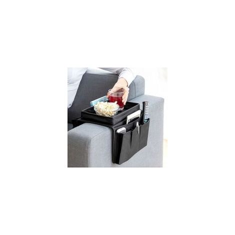 Sac de rangement pour canapé en tissu Oxford noir, 54 x 31 x 4 cm, rangement multicouche multi-grilles, adapté au côté du canapé, à la chambre, au salon
