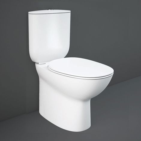 RAK Morning Rimless Back to Wall Close Coupled Toilet with Push Button Cistern - Soft Close Seat (1/3)