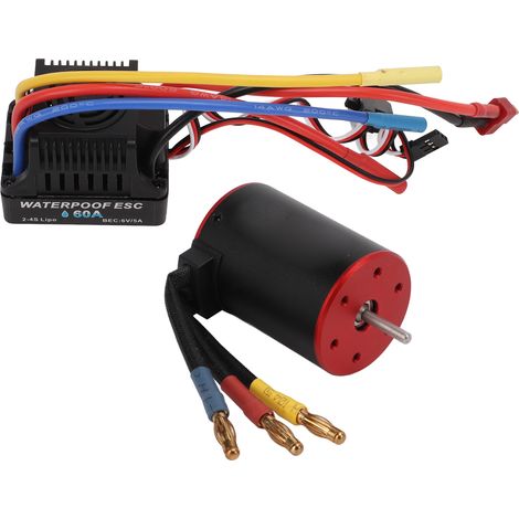Moteur brushless étanche 3650 3900KV, contrôleur électronique 60A, câble long pour voiture RC 1/8 et 1/10 (1/5)
