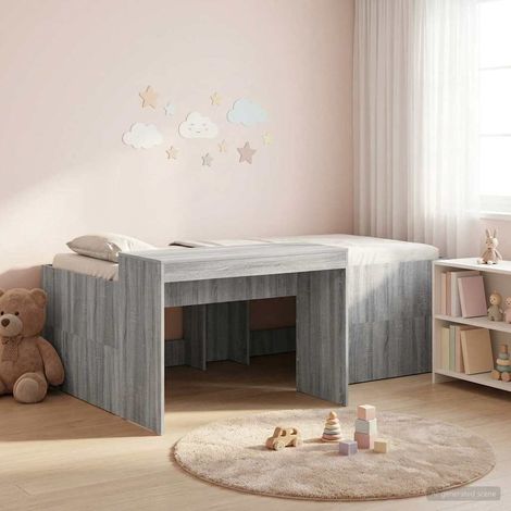 Cama alta para niños con escritorio gris 90 x 200 cm