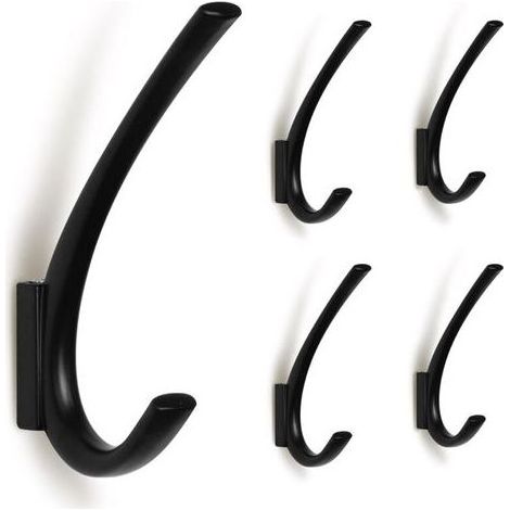 Lntyq Lot de 5 Crochets muraux Noirs Mats en Alliage de Zinc pour vestiaire, Salon, Chambre à Coucher, Salle de Bain, Porte-clés pour Mur, Porte-Manteau Fantaisie (1/4)