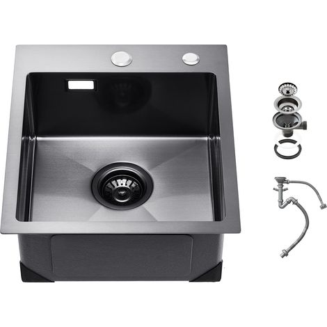 Évier de cuisine 40 cm à poser, cuve unique encastrable inox 304, style ferme, noir, pour camping-car, bar et petite cuisine (1/5)
