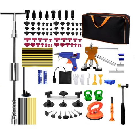 120 Pièces Kit Debosselage Carrosserie,Carrosserie avec Pistolet à Colle, Extracteur, Marteau et Ventouse – Kit Débosselage sans Peinture pour Voiture, Moto et Appareils Métalliques (1/5)