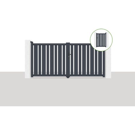 Pack portail battant 300x140cm VEYMONT + Portillon 1m VEYMONT H.140cm Gris (1/5)