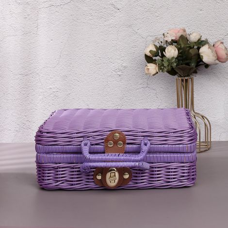 Boite De Rangement En Rotin - Boite De Tri Pour Cosmetiques - Design Vintage Avec Poignee Et Fermoir - 22 X 17 X 11 Cm - 1 Unite (1/4)